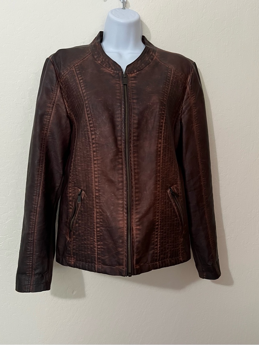 Maurices Dark Brown Faux Leather Zip-Front Jacket